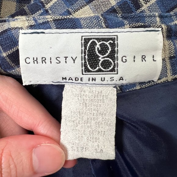 Vintage Linen Plaid High Rise Waisted Mini Skirt Pencil Preppy Light Academia - Picture 3 of 5